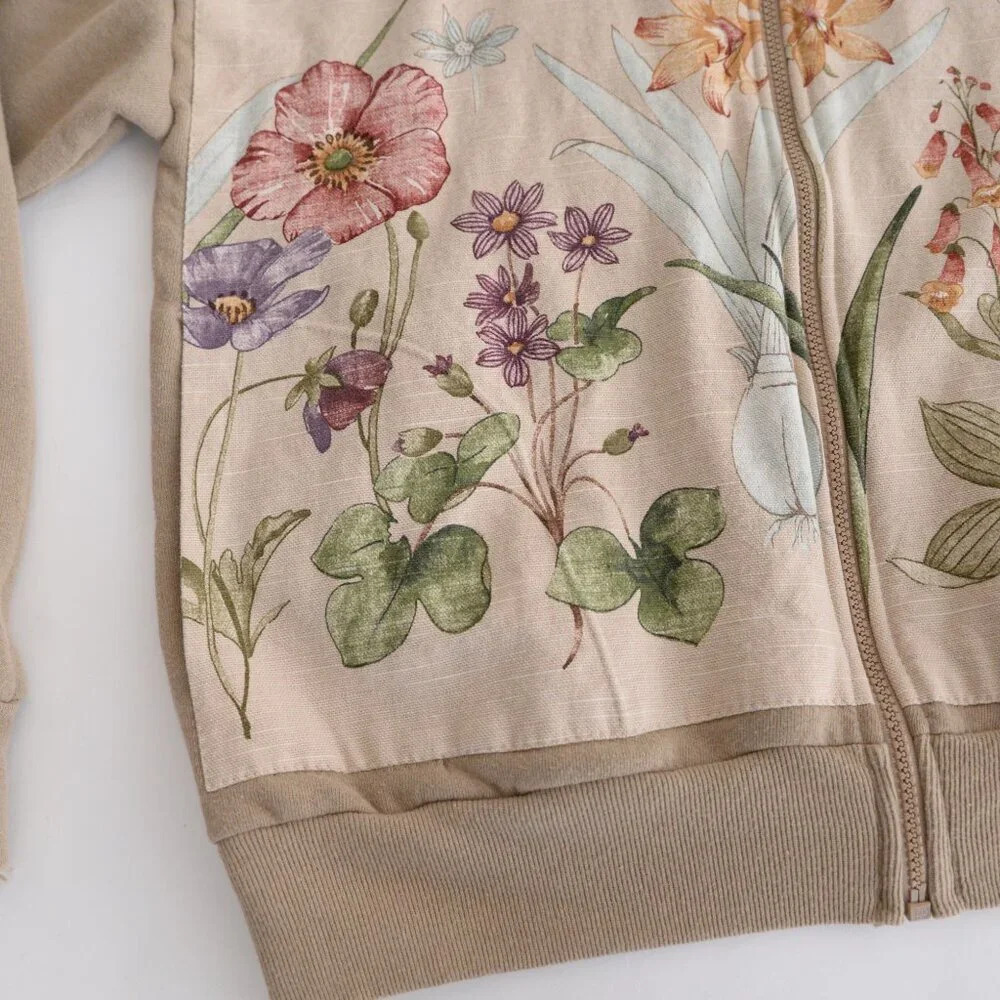 Vintage Jerzees Tan Floral Zip Up With Hidden Pockets Sweater Large - Picture 8 of 12